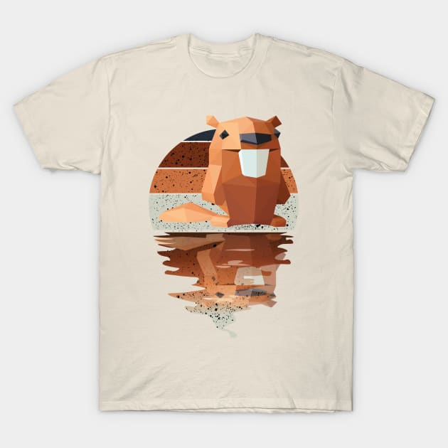 Vintage cute Beaver reflected on lights of moon T-Shirt by mutarek